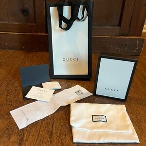 Authentic Gucci Box, Tags, Dustbag, and Shopping Bag with Ribbons